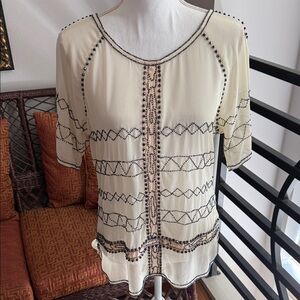 Beaded Cream Women's Blouse with Black Embellishment